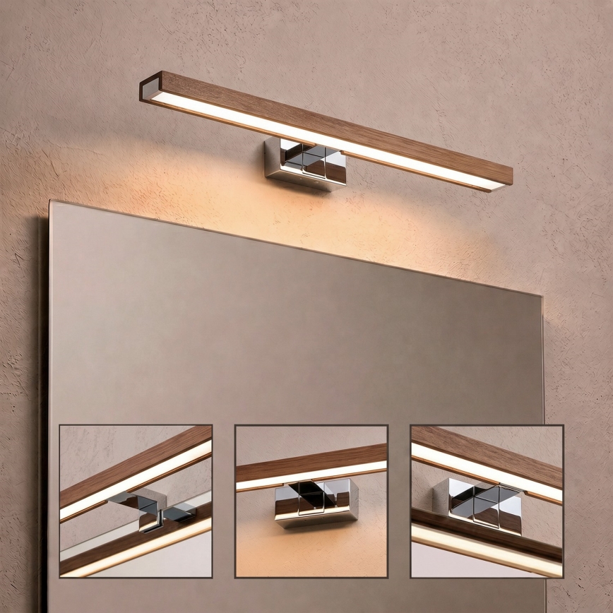Brilagi - LED kopalniška osvetlitev za ogledalo 3 v 1 WOODY MIRROR LED/12W/230V 60 cm IP44 sijajni krom/hrast/češnja