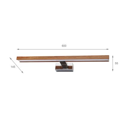 Brilagi - LED kopalniška osvetlitev za ogledalo 3 v 1 WOODY MIRROR LED/12W/230V 60 cm IP44 sijajni krom/hrast/češnja