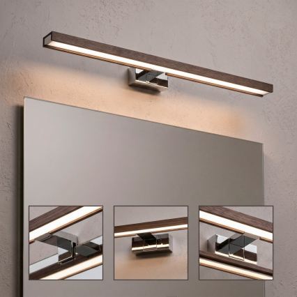 Brilagi - LED kopalniška osvetlitev za ogledalo 3v1 WOODY MIRROR LED/12W/230V 60 cm IP44 sijajni krom/hrast-oreh