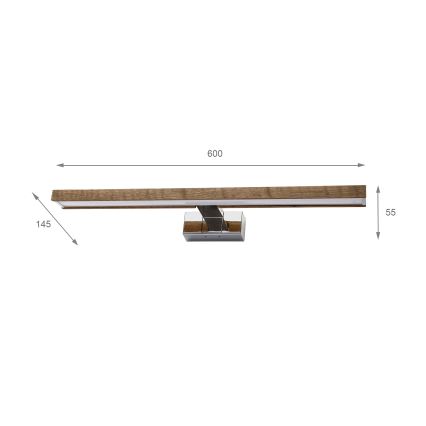 Brilagi - LED kopalniška osvetlitev za ogledalo 3v1 WOODY MIRROR LED/12W/230V 60 cm IP44 sijajni krom/hrast-oreh