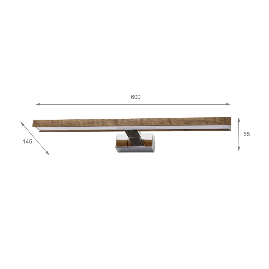 Brilagi - LED kopalniška osvetlitev za ogledalo 3v1 WOODY MIRROR LED/12W/230V 60 cm IP44 sijajni krom/hrast-oreh