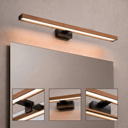 Brilagi - LED kopalniška osvetlitev za ogledalo 3 v 1 WOODY MIRROR LED/15W/230V 80 cm IP44 črna/hrast češnja