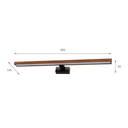 Brilagi - LED kopalniška osvetlitev za ogledalo 3 v 1 WOODY MIRROR LED/15W/230V 80 cm IP44 črna/hrast češnja