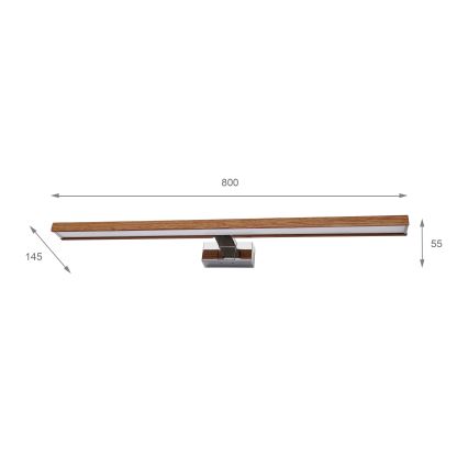 BRILAGI - LED kopalniška osvetlitev za ogledalo 3v1 WOODY MIRROR LED/15W/230V 80 cm IP44 sijajni krom/hrast-češnja