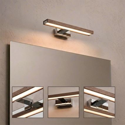 Brilagi - LED kopalniška osvetlitev za ogledalo 3v1 WOODY MIRROR LED/8W/230V 40 cm IP44 sijajni krom/hrast oreh