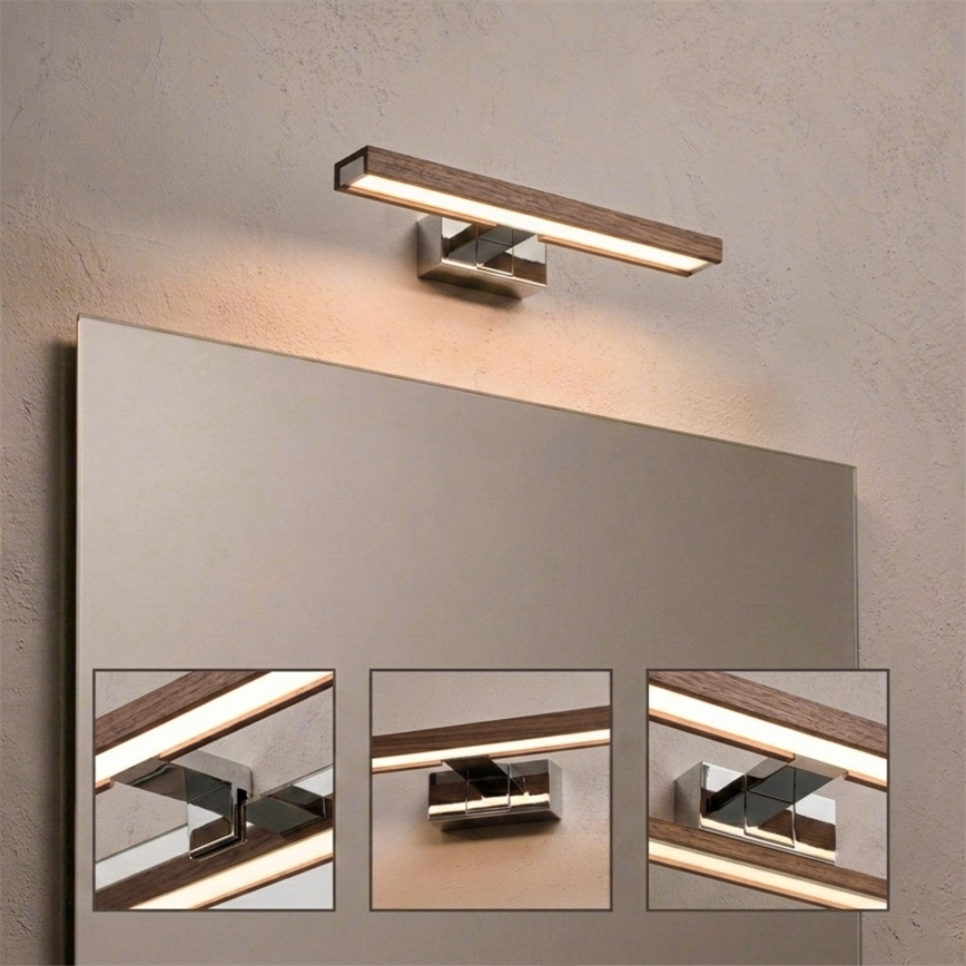Brilagi - LED kopalniška osvetlitev za ogledalo 3v1 WOODY MIRROR LED/8W/230V 40 cm IP44 sijajni krom/hrast oreh