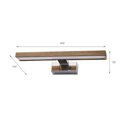 Brilagi - LED kopalniška osvetlitev za ogledalo 3v1 WOODY MIRROR LED/8W/230V 40 cm IP44 sijajni krom/hrast oreh