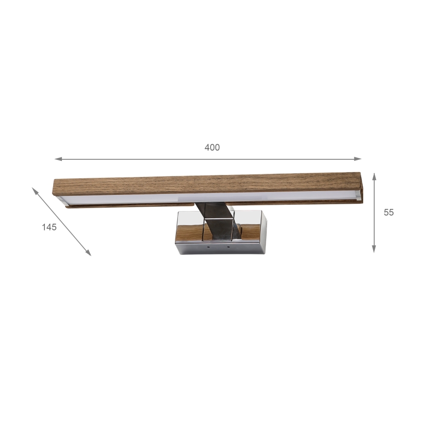 Brilagi - LED kopalniška osvetlitev za ogledalo 3v1 WOODY MIRROR LED/8W/230V 40 cm IP44 sijajni krom/hrast oreh