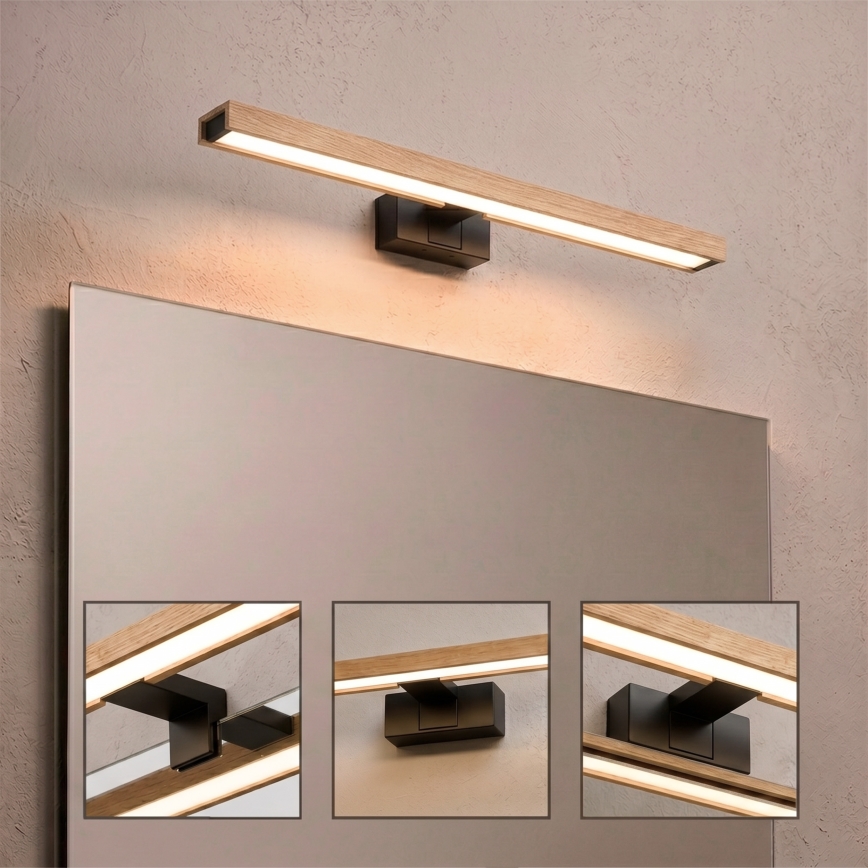 Brilagi - LED kopalniška razsvetljava za ogledalo 3 v 1 WOODY MIRROR LED/12W/230V 60 cm IP44 črna/hrast