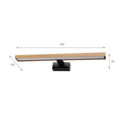 Brilagi - LED kopalniška razsvetljava za ogledalo 3 v 1 WOODY MIRROR LED/12W/230V 60 cm IP44 črna/hrast