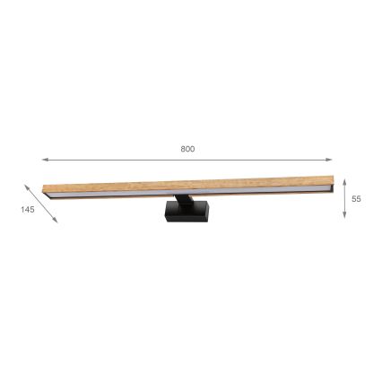Brilagi - LED kopalniška osvetlitev za ogledalo 3 v 1 WOODY MIRROR LED/15W/230V 80 cm IP44 črna/hrast