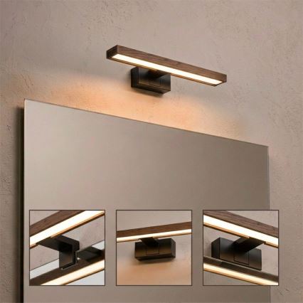 Brilagi - LED kopalniška osvetlitev ogledala 3v1 WOODY MIRROR LED/8W/230V 40 cm IP44 črna/hrast oreh