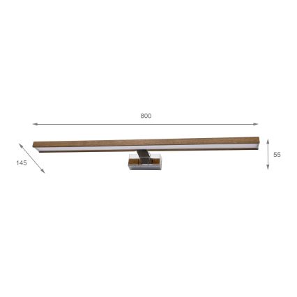 BRILAGI - Kopalniška osvetlitev za ogledalo WOODY MIRROR 3v1 LED/15W/230V 80 cm IP44 sijajni krom/hrast oreh