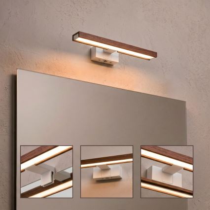 Brilagi - LED kopalniška osvetlitev za ogledalo 3 v 1 WOODY MIRROR LED/8W/230V 40 cm IP44 bela/hrast-češnja