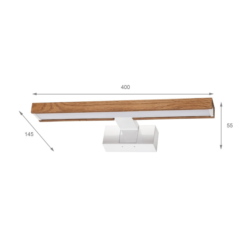 Brilagi - LED kopalniška osvetlitev za ogledalo 3 v 1 WOODY MIRROR LED/8W/230V 40 cm IP44 bela/hrast-češnja