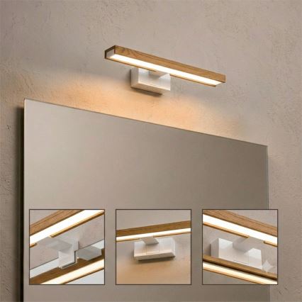 Brilagi - LED kopalniška osvetlitev za ogledalo 3 v 1 WOODY MIRROR LED/8W/230V 40 cm IP44 bela/hrast