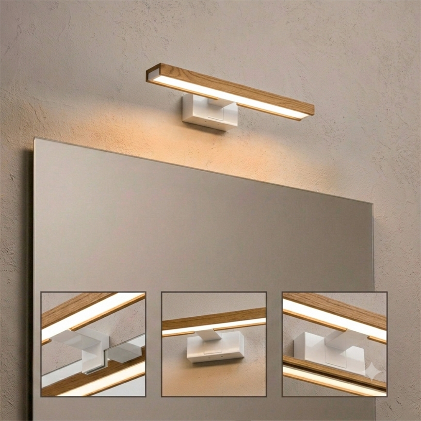 Brilagi - LED kopalniška osvetlitev za ogledalo 3 v 1 WOODY MIRROR LED/8W/230V 40 cm IP44 bela/hrast