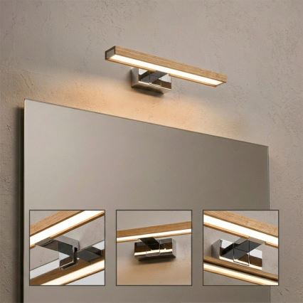 Brilagi - LED kopalniška razsvetljava za ogledalo 3 v 1 WOODY MIRROR LED/8W/230V 40 cm IP44 sijajni krom/hrast