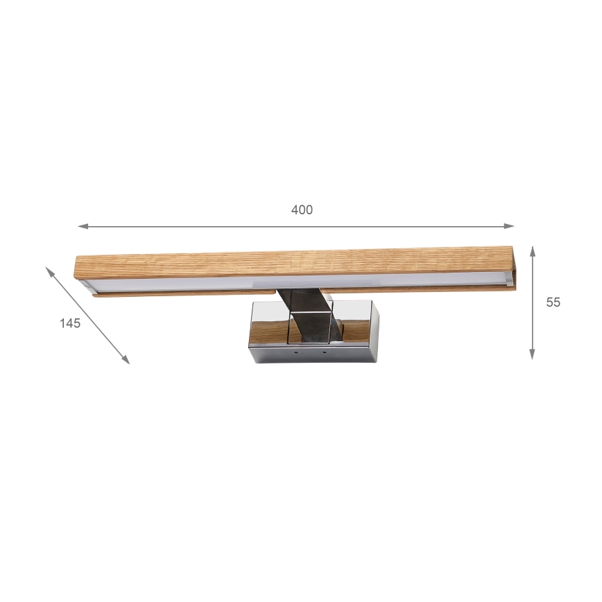 Brilagi - LED kopalniška razsvetljava za ogledalo 3 v 1 WOODY MIRROR LED/8W/230V 40 cm IP44 sijajni krom/hrast