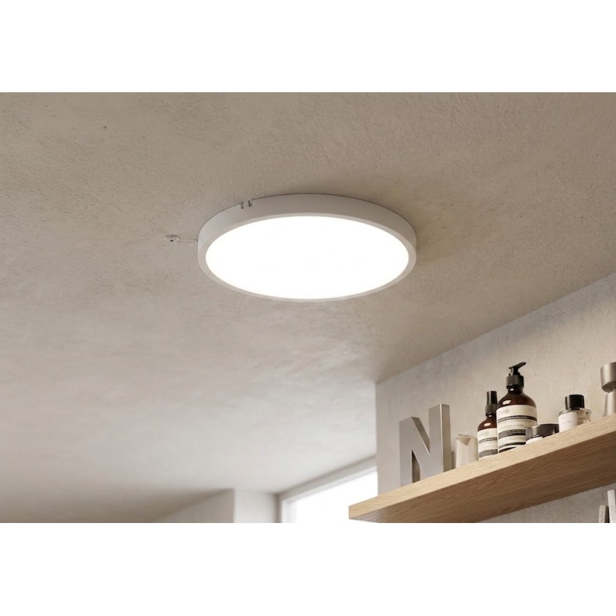 Brilagi - LED kopalniška stropna svetilka s senzorjem ZENNA LED/18W/230V, premer 29,5 cm, IP44, bela + daljinski upravljalnik
