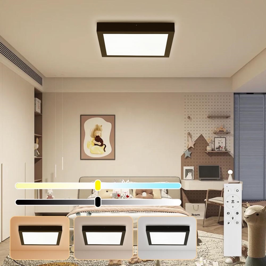 Brilagi - LED Kopalniška zatemnitvena stropna svetilka FRAME SMART LED/24W/230V 30x30 cm 3000-6000K IP44 črna + Daljinski upravljalnik