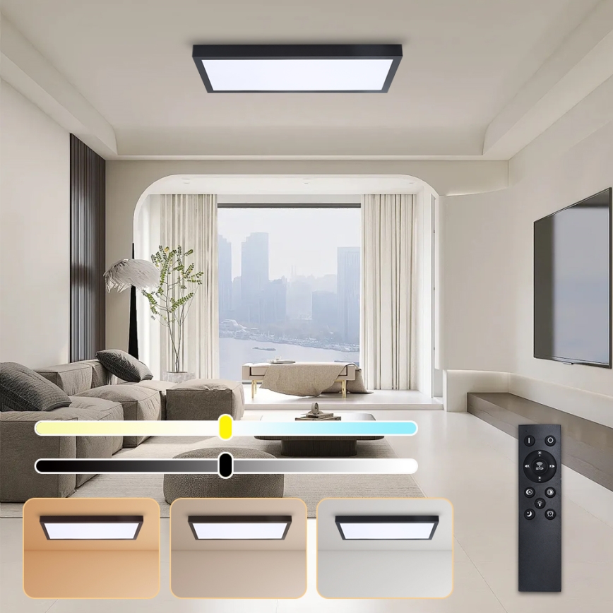 Brilagi - LED Kopalniška zatemnitvena stropna svetilka FRAME SMART LED/30W/230V 30x60 cm 3000-6000K  IP44 črna  + Daljinski upravljalnik