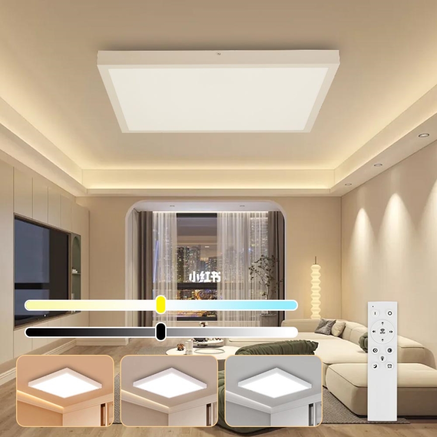 Brilagi - LED Kopalniška zatemnitvena stropna svetilka FRAME SMART LED/50W/230V 60x60 cm 3000-6000K IP44 bela + Daljinski upravljalnik