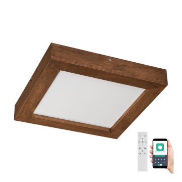 Brilagi - LED Kopalniška zatemnitvena stropna svetilka WOODY FRAME LED/24W/230V hrast češnja 30x30 cm 3000-6000K IP44 + Daljinski upravljalnik