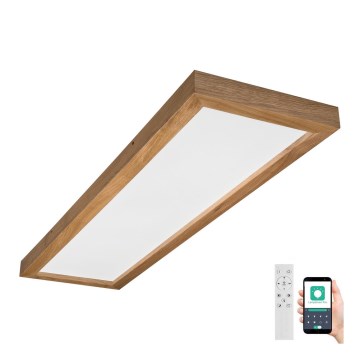 Brilagi - LED Kopalniška zatemnitvena stropna svetilka WOODY FRAME LED/50W/230V hrast 120x30 cm 3000-6000K IP44 + Daljinski upravljalnik