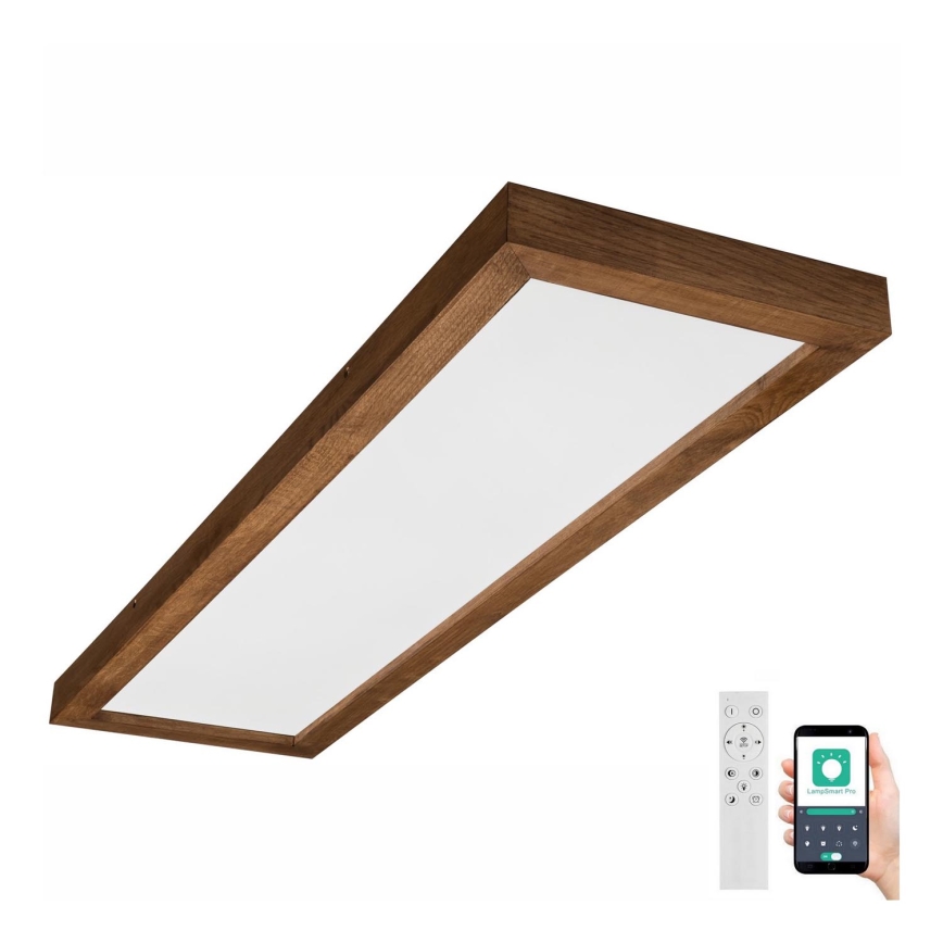 Brilagi - LED Kopalniška zatemnitvena stropna svetilka WOODY FRAME LED/50W/230V hrast češnja 120x30 cm 3000-6000K IP44 + Daljinski upravljalnik