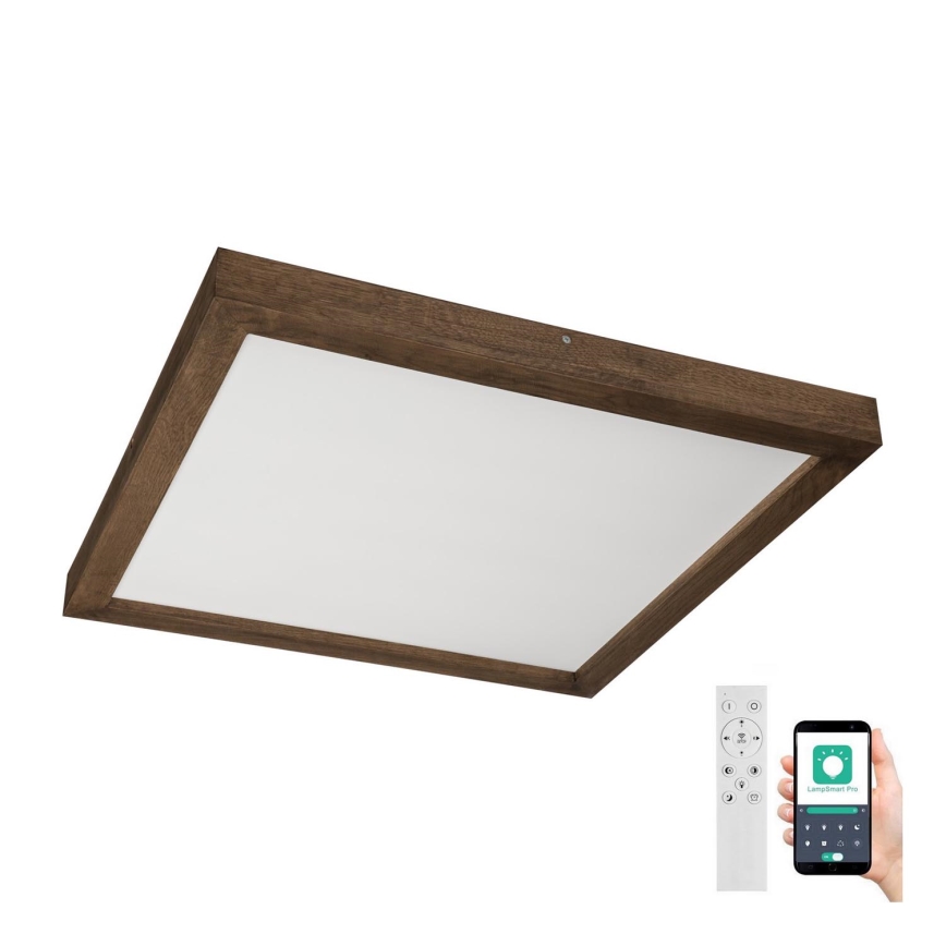 Brilagi - LED Kopalniška zatemnitvena stropna svetilka WOODY FRAME LED/50W/230V hrast oreh 60x60 cm 3000-6000K IP44 + Daljinski upravljalnik