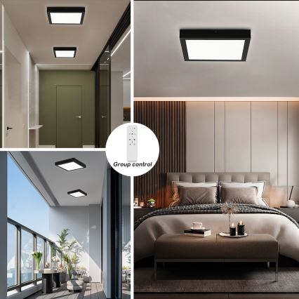 Brilagi - LED Kopalniška zatemnitvena stropna svetilka FRAME SMART LED/24W/230V 30x30 cm 3000-6000K IP44 črna + Daljinski upravljalnik