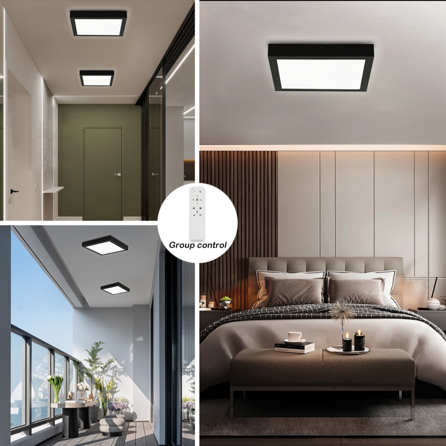 Brilagi - LED Kopalniška zatemnitvena stropna svetilka FRAME SMART LED/24W/230V 30x30 cm 3000-6000K IP44 črna + Daljinski upravljalnik