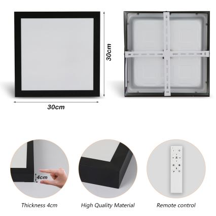 Brilagi - LED Kopalniška zatemnitvena stropna svetilka FRAME SMART LED/24W/230V 30x30 cm 3000-6000K IP44 črna + Daljinski upravljalnik