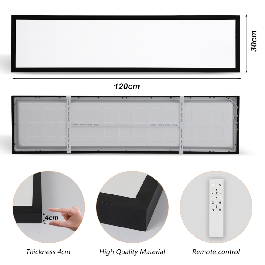Brilagi - LED Kopalniška zatemnitvena stropna svetilka FRAME SMART LED/50W/230V 30x120 cm 3000-6000K IP44 črna + Daljinski upravljalnik