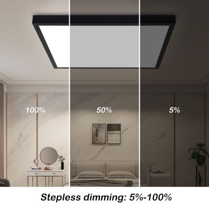 Brilagi - LED Kopalniška zatemnitvena stropna svetilka FRAME SMART LED/50W/230V 60x60 cm 3000-6000K IP44 črna + Daljinski upravljalnik