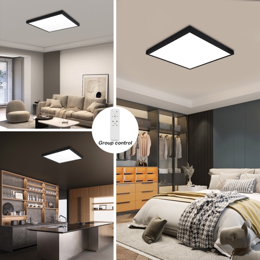 Brilagi - LED Kopalniška zatemnitvena stropna svetilka FRAME SMART LED/50W/230V 60x60 cm 3000-6000K IP44 črna + Daljinski upravljalnik