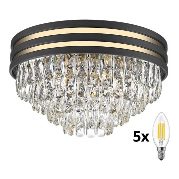 Brilagi - LED Kristalna stropna svetilka VELURE 5xE14/40W/230V črna