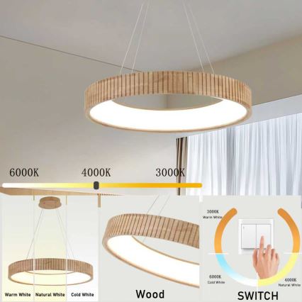 Brilagi - LED lestenec na kablu FALCON WOOD MODERN LED/40W/230V 3000/4000/6000K, premer 60 cm, iz lesa