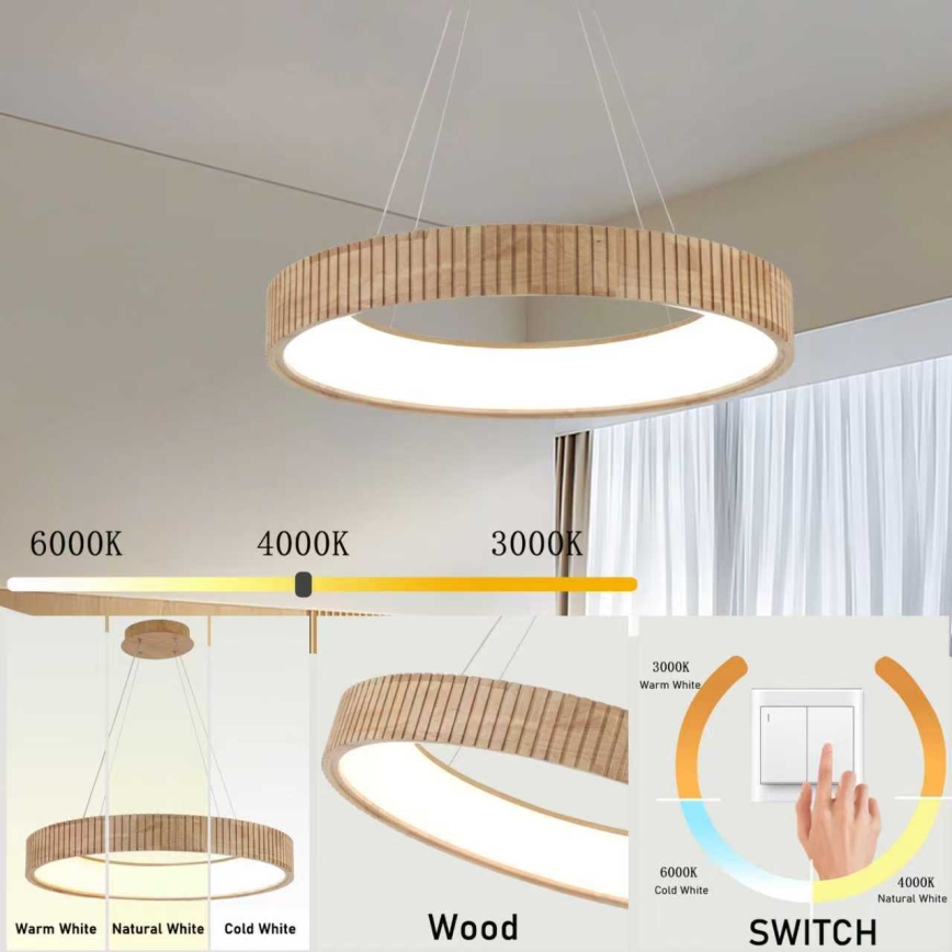 Brilagi - LED lestenec na kablu FALCON WOOD MODERN LED/40W/230V 3000/4000/6000K, premer 60 cm, iz lesa