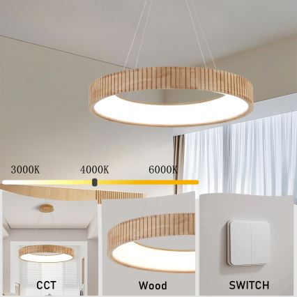 Brilagi - LED lestenec na kablu FALCON WOOD MODERN LED/40W/230V 3000/4000/6000K, premer 60 cm, iz lesa