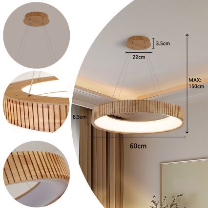 Brilagi - LED lestenec na kablu FALCON WOOD MODERN LED/40W/230V 3000/4000/6000K, premer 60 cm, iz lesa