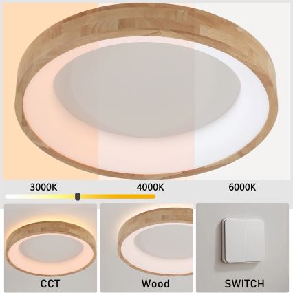 Brilagi - LED stropna svetilka FALCON WOOD LED/40W/230V 3000/4000/6000K premer 60 cm lesena