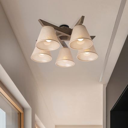 Brilagi - LED  Lestenec ANTHONY 5xE14/40W/230V hrast oreh/bež