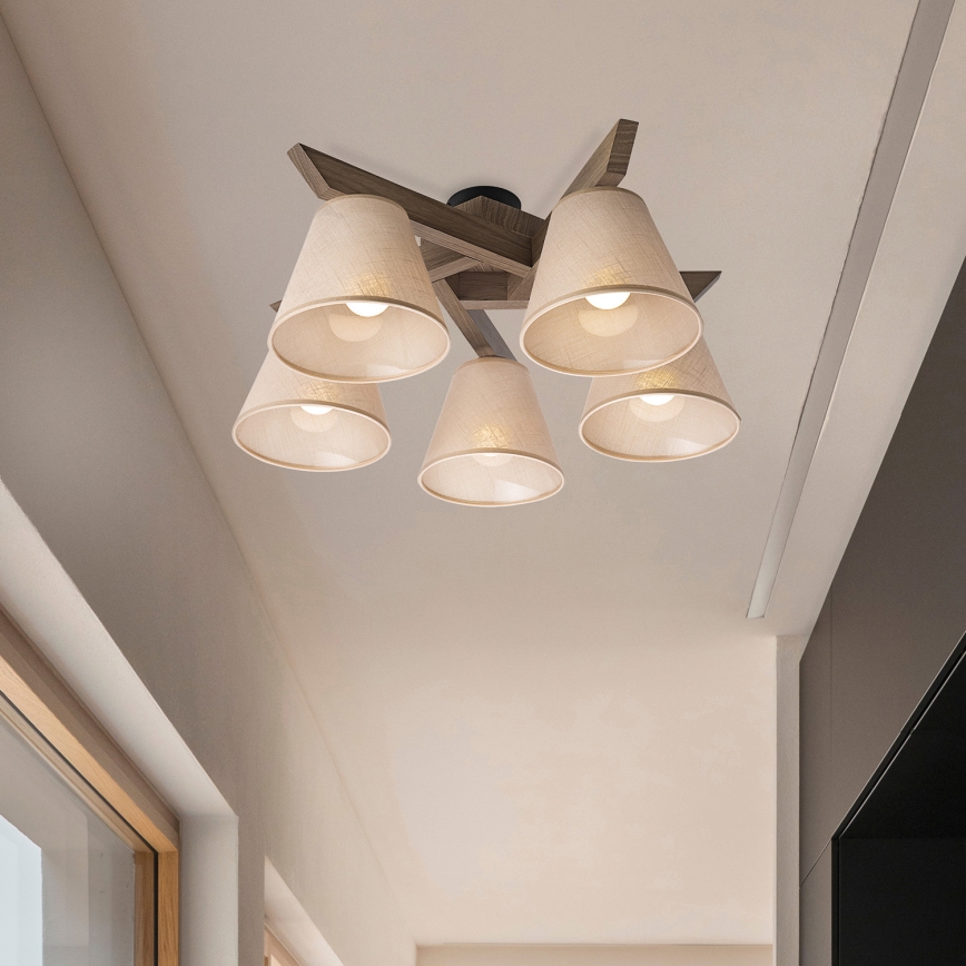 Brilagi - LED  Lestenec ANTHONY 5xE14/40W/230V hrast oreh/bež