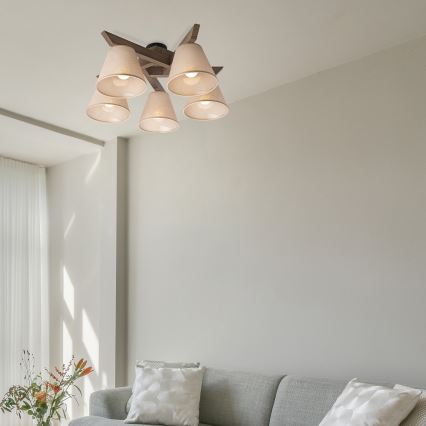 Brilagi - LED  Lestenec ANTHONY 5xE14/40W/230V hrast oreh/bež