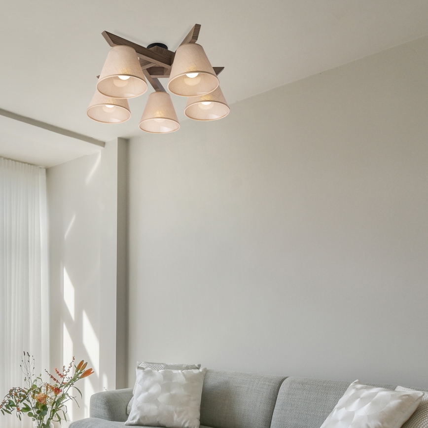 Brilagi - LED  Lestenec ANTHONY 5xE14/40W/230V hrast oreh/bež