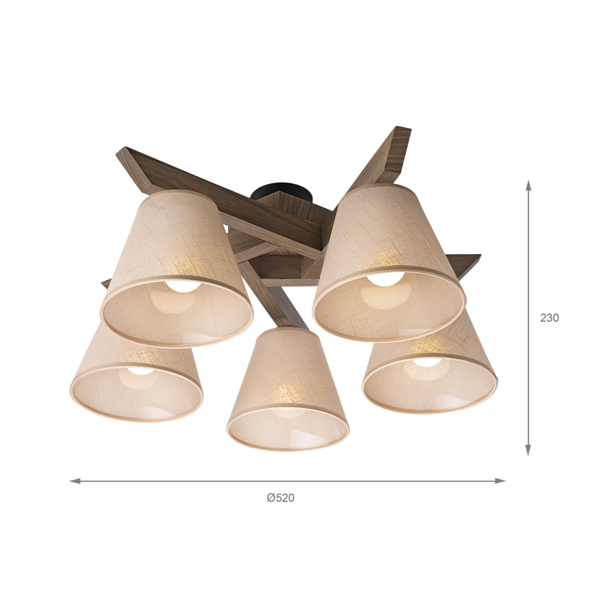 Brilagi - LED  Lestenec ANTHONY 5xE14/40W/230V hrast oreh/bež