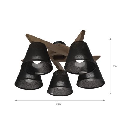 Brilagi - LED  Lestenec ANTHONY 5xE14/40W/230V hrast oreh/črna