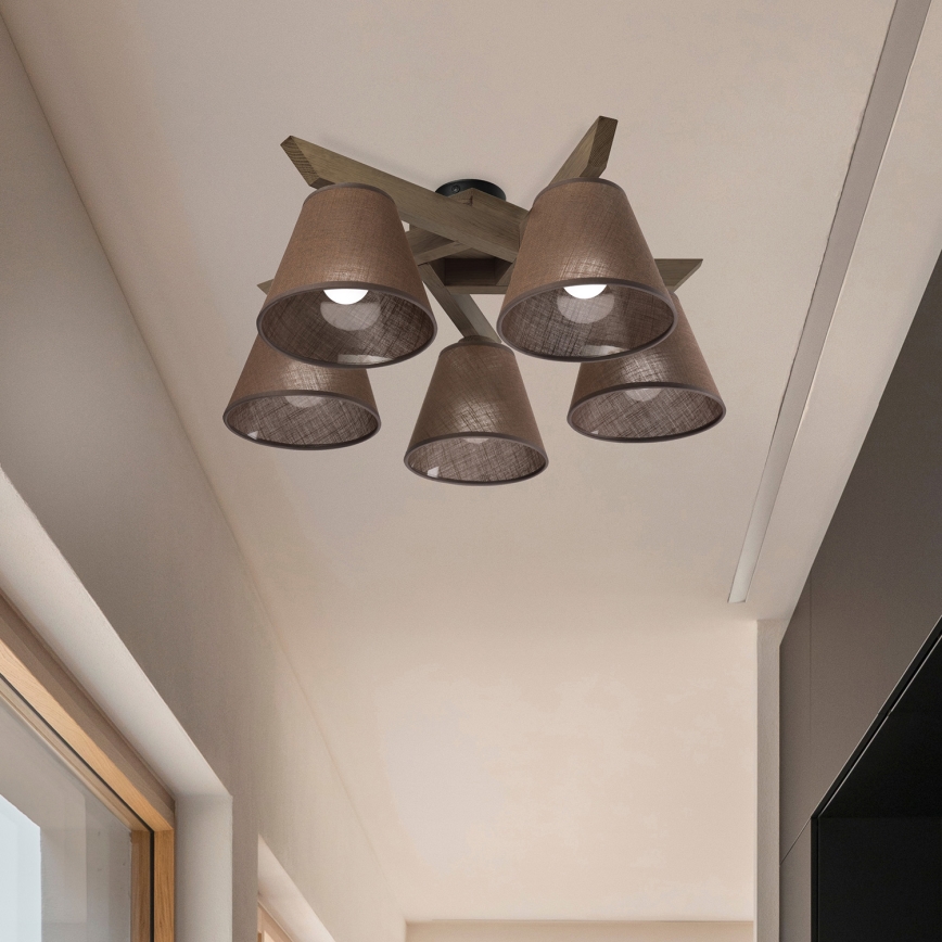 Brilagi - LED  Lestenec ANTHONY 5xE14/40W/230V hrast oreh/rjava